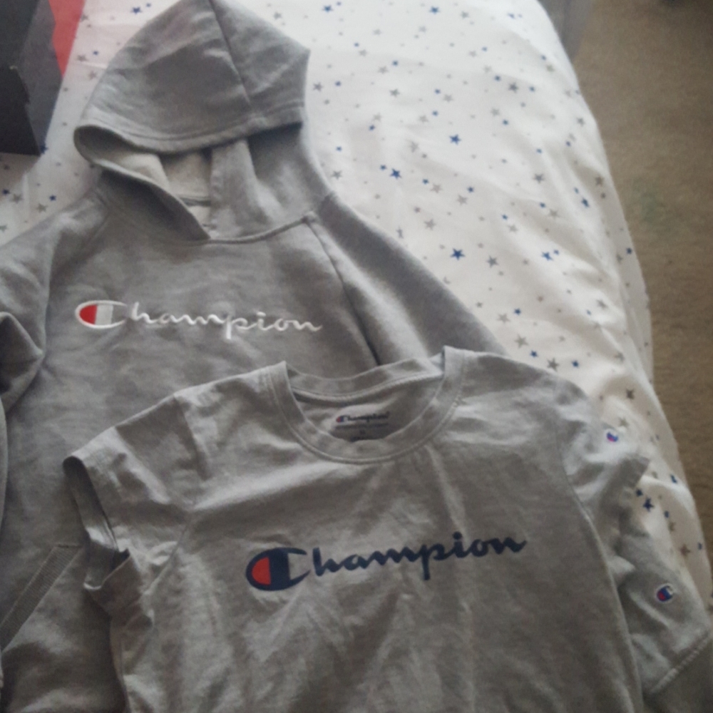 Hoodie and t-shirt- both champion